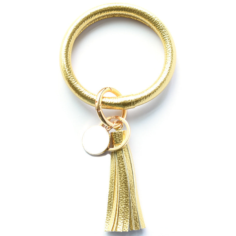 Wholesale Tie-dyed PU Leather Tassel Bracelet Keychain